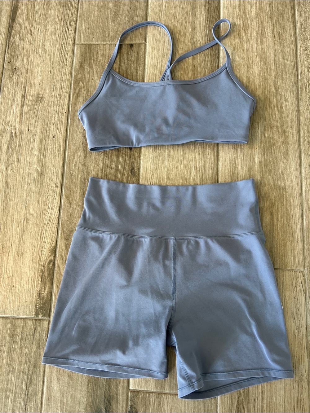 Vuori Scoop Bralette and High-Waist Bike Shorts Set - Slate Blue